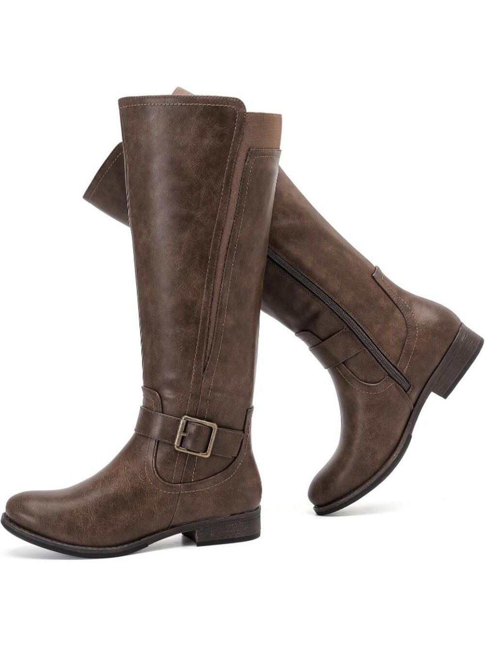 Women's Dark Brown Knee High Boot Slouchy Casual Fashion Boot Side Zip Round Toe